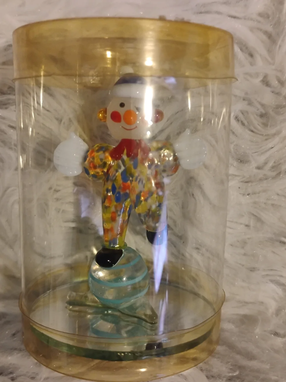 Murano Multicolor Glass Clown Figurine with Blue Base